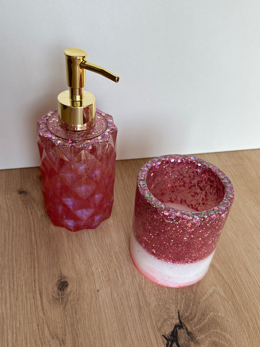 Epoxidharz Seifenspender Set Rosé