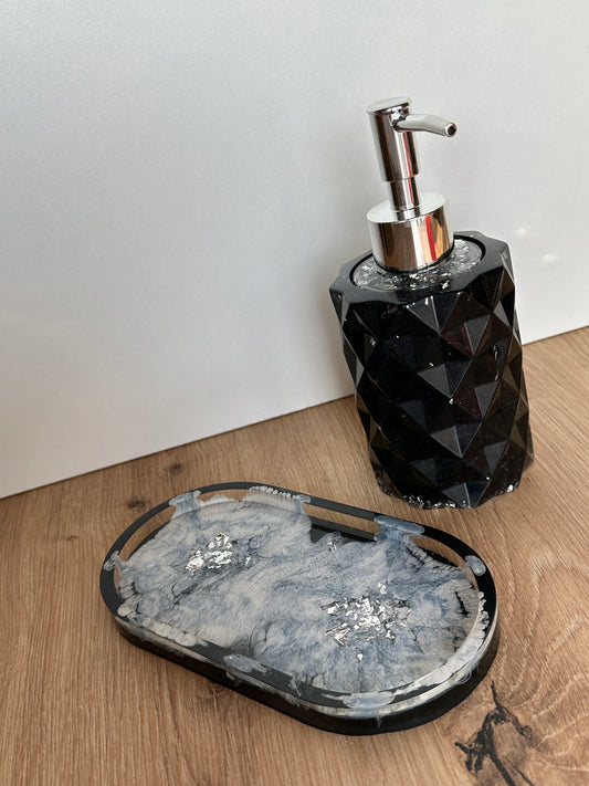 Epoxidharz Seifenspender Set Silber