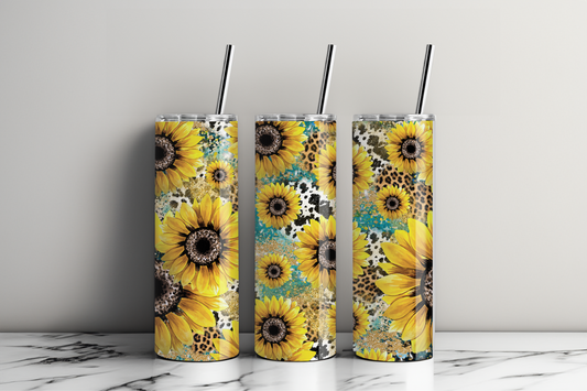 Edelstahl Trinkbecher mit Sonnenblumen-Design

Isolierter Tumbler mit Blumenmuster und Strohhalm

Sonnenblumen Thermobecher aus Edelstahl