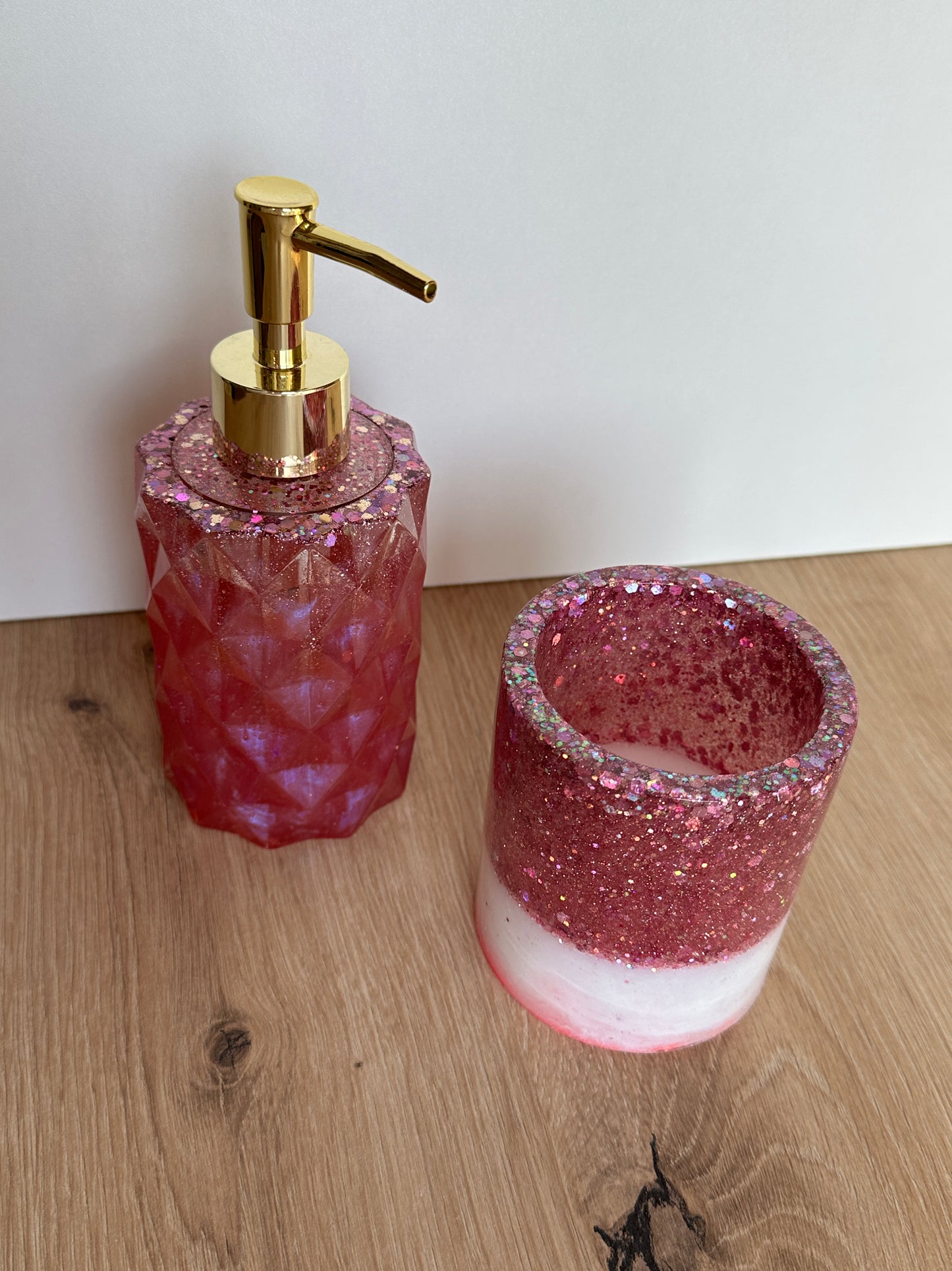 Epoxidharz Seifenspender Set Rosé